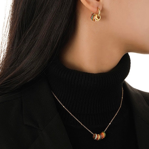 Colour Pop- Multicoloured Enamel Ring Necklace