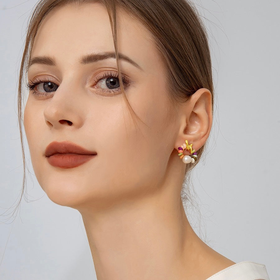Colour Pop- Colour Beads & Pearl Ear Studs