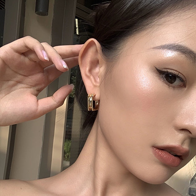 Square Trio Gold Earrings