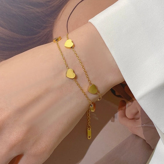 Mini Hearty Gold Double Chain Bracelet