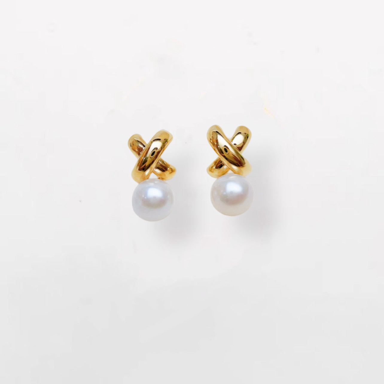 Mini Cross Pearl Studs