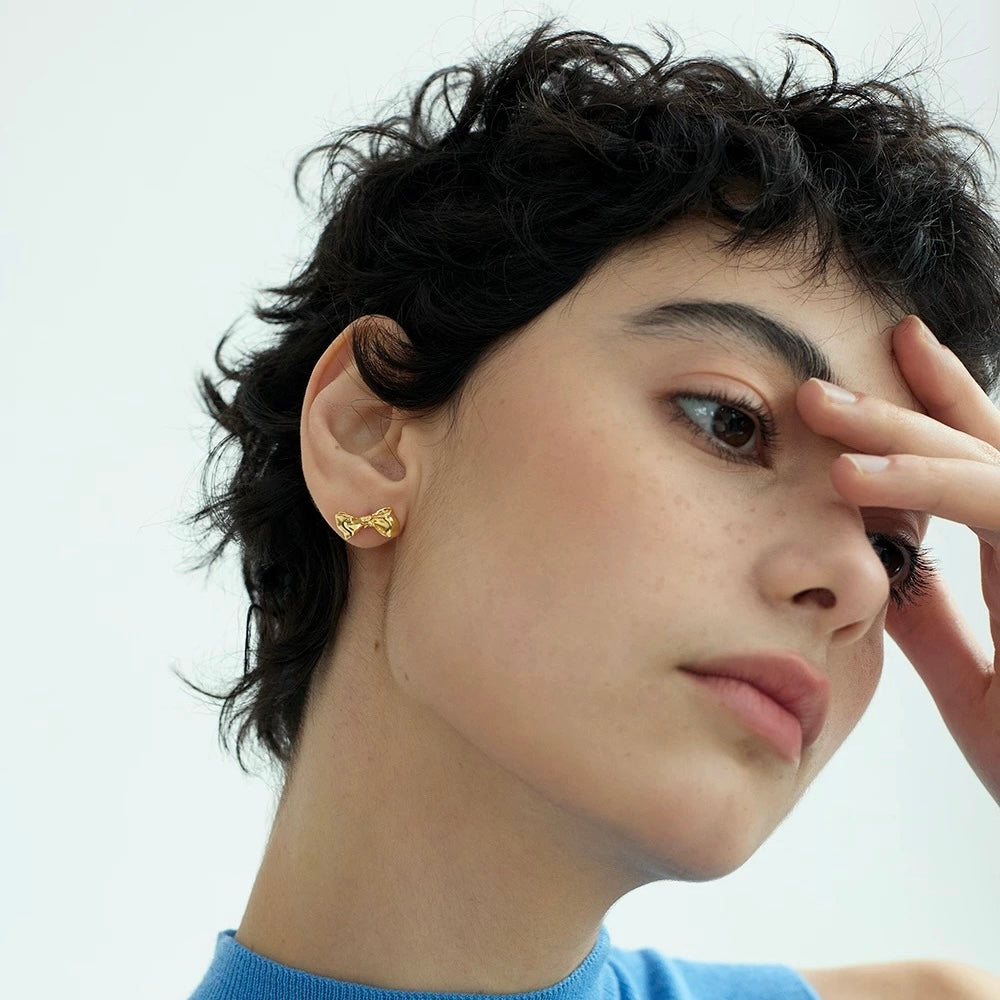1-Gold Bow Ear Studs