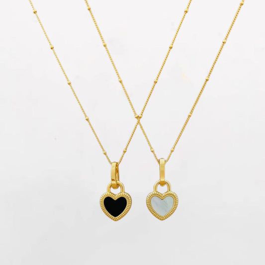 2in1 Black and White Heart Necklace
