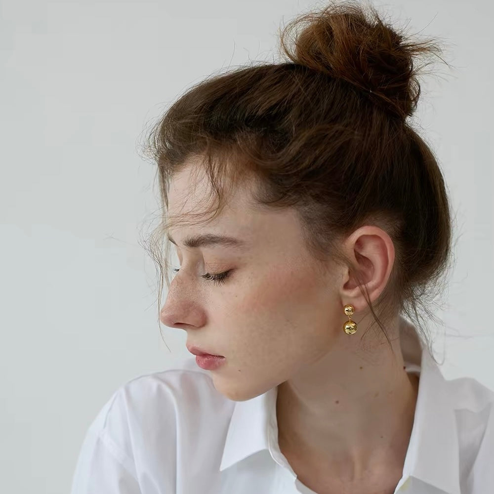 1-Gold Sphere Drop Earrings