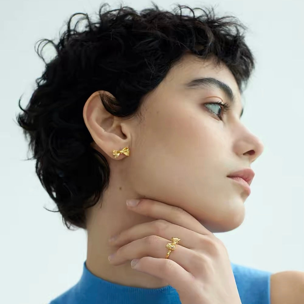 1-Gold Bow Ear Studs