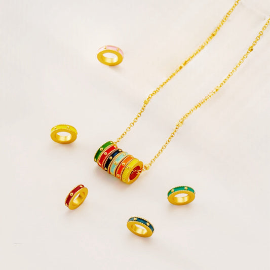 Colour Pop- Multicoloured Enamel Ring Necklace
