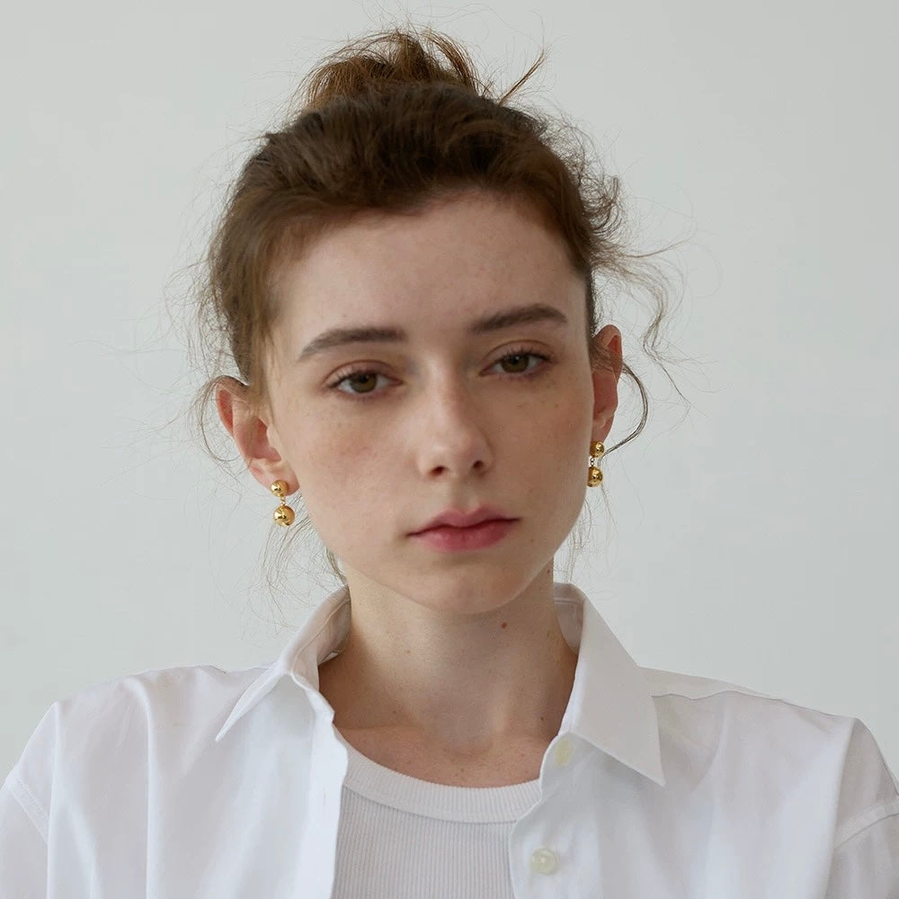1-Gold Sphere Drop Earrings