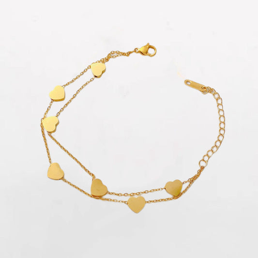 Mini Hearty Gold Double Chain Bracelet