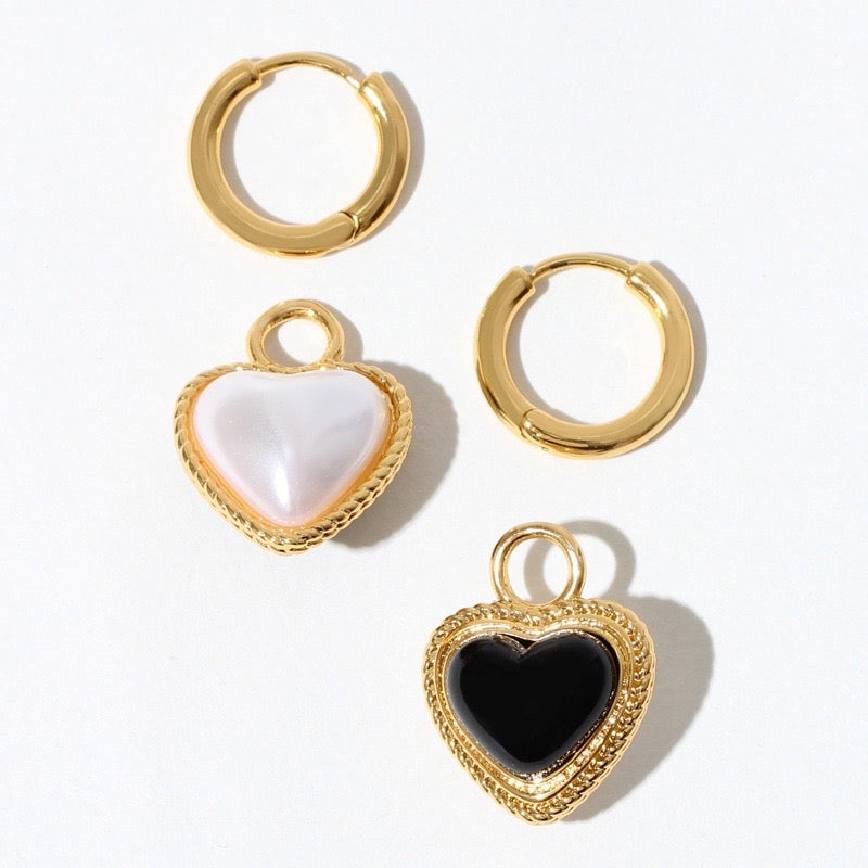 2in1 Black and White Heart Earrings