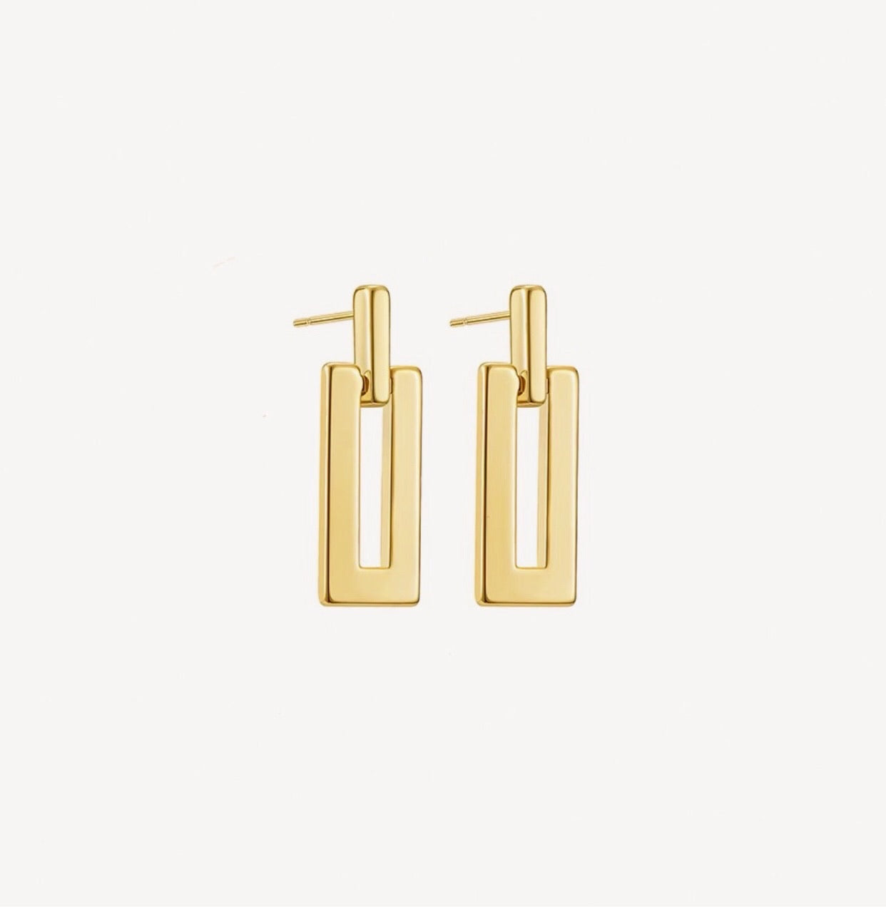 Sandy Gold Rectangle Drop Earrings