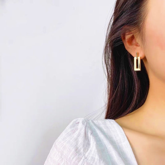 Sandy Gold Rectangle Drop Earrings