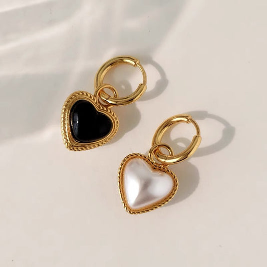 2in1 Black and White Heart Earrings